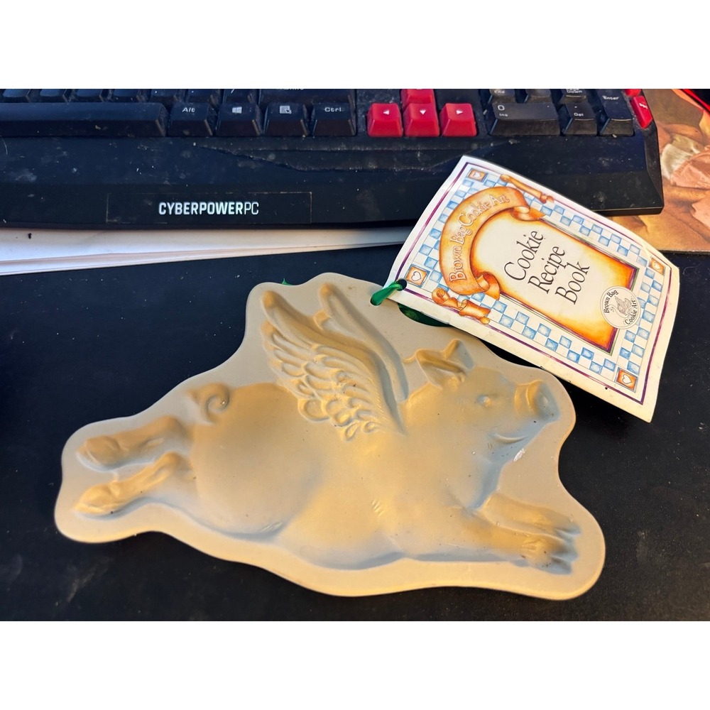 Vintage Brown Bag Cookie Press Flying Pig Springerle Mold Hill Design Inc 1993